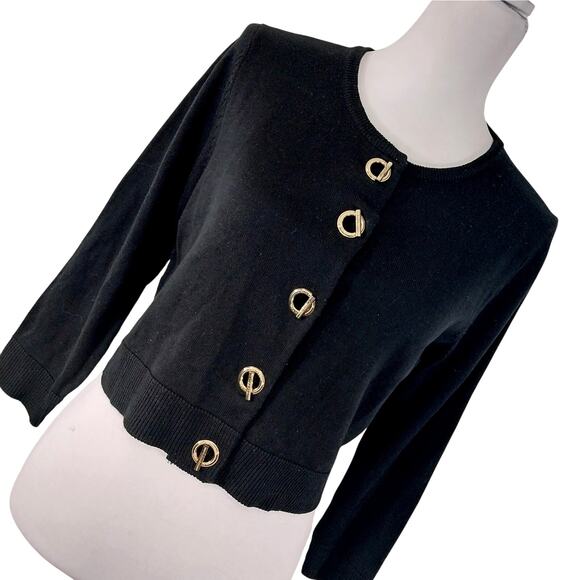 CALVIN KLEIN! BLACK CROPPED TOGGLE CLOSURE LONG SLEEVE LIGHTWEIGHT SWEATER! SZ M - Picture 1 of 8